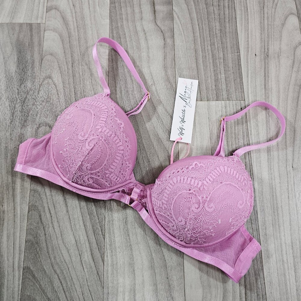 NWT Wolf & Whistle x Megan Pink Lace Underwire Padded Strappy Bra Size 34B